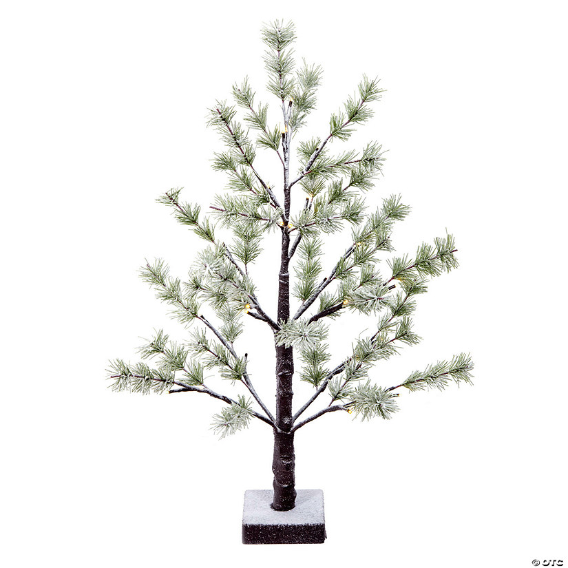 Vickerman 2' Green Frosted Mini Pine Twig Tree, Battery Operated Warm White 3mm LED lights. Image