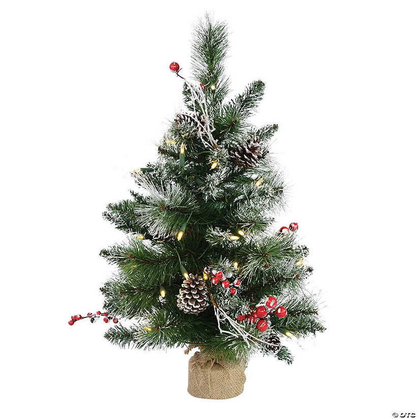 Vickerman 2' Snow Tipped Pine and Berry Christmas Tree with Warm White LED Lights Image