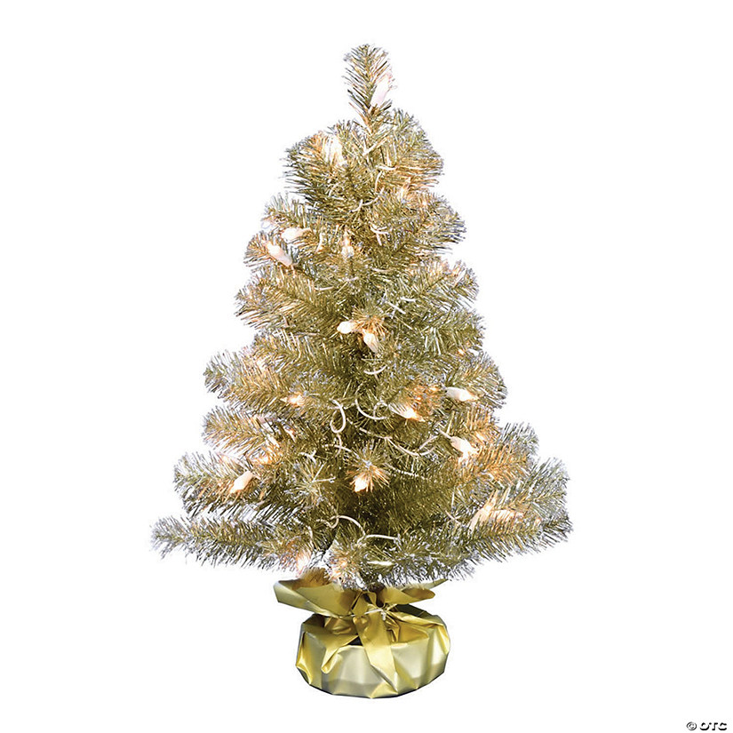 Vickerman 2' x 16" Champagne Tinsel Tree with Clear Lights Oriental