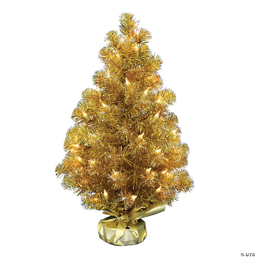 Vickerman 2' x 16" Gold Tinsel Tree with Clear Lights Image