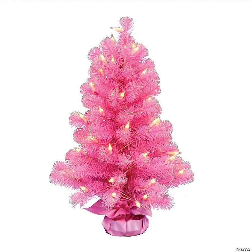 Vickerman 2' x 16" Pink Tinsel Tree with Clear Lights Image