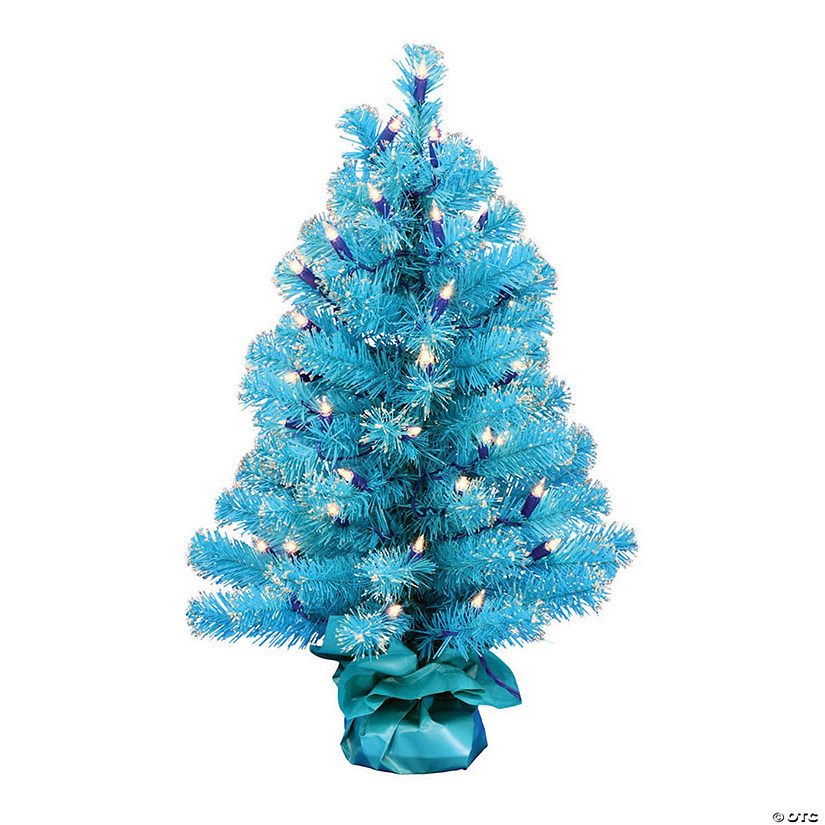 Vickerman 2' x 16" Sky Blue Tinsel Tree with Clear Lights Image