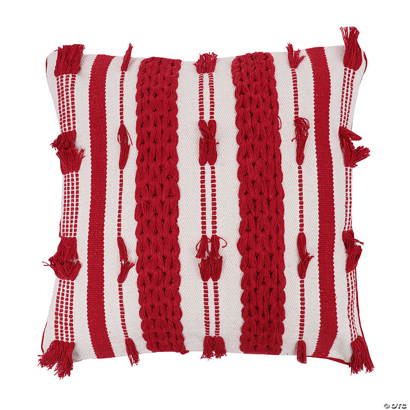 Vickerman 20" x 20" Red and White Stripe Cotton Pillow Image