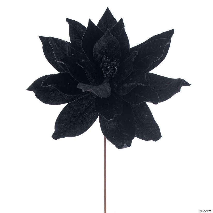 Vickerman 21.5" Black Poinsettia Stem, includes 2 pieces per bag Image