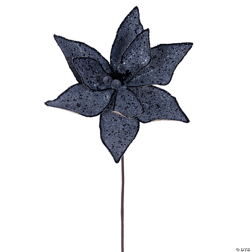 Vickerman 21.5" Black Sequin Poinsettia, includes 6 pieces per bag. Image