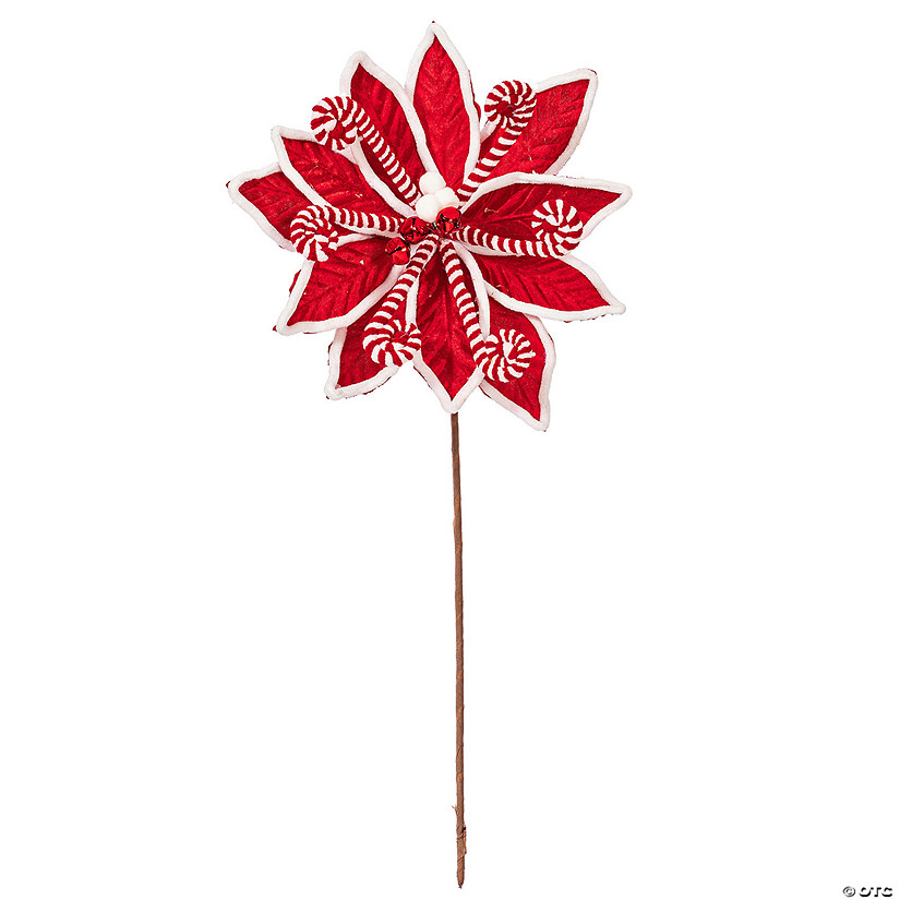 Vickerman 21.5" Red Candy Cane Poinsettia, includes 4 pieces per bag. Image