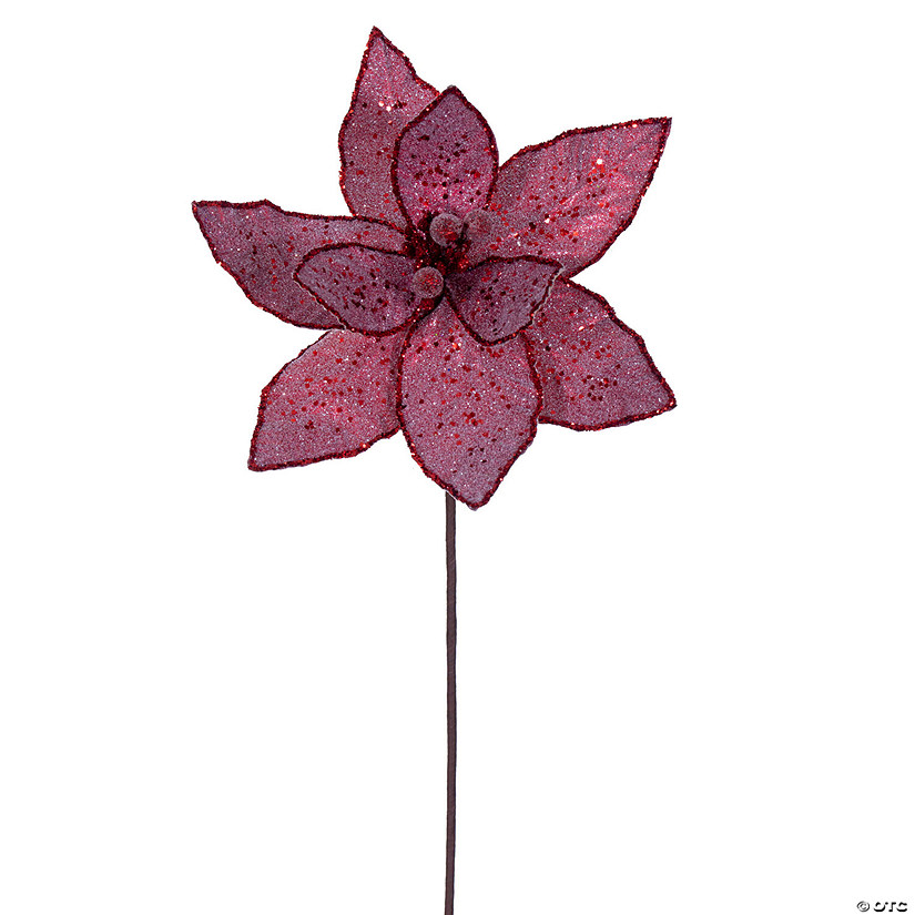 Vickerman 21.5" Red Sequin Poinsettia, includes 6 pieces per bag. Image