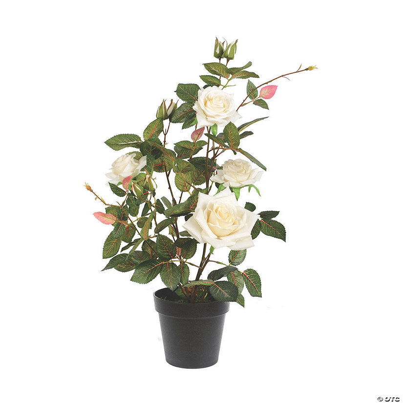 Vickerman 21" Artificial White Rose Plant in Pot Image