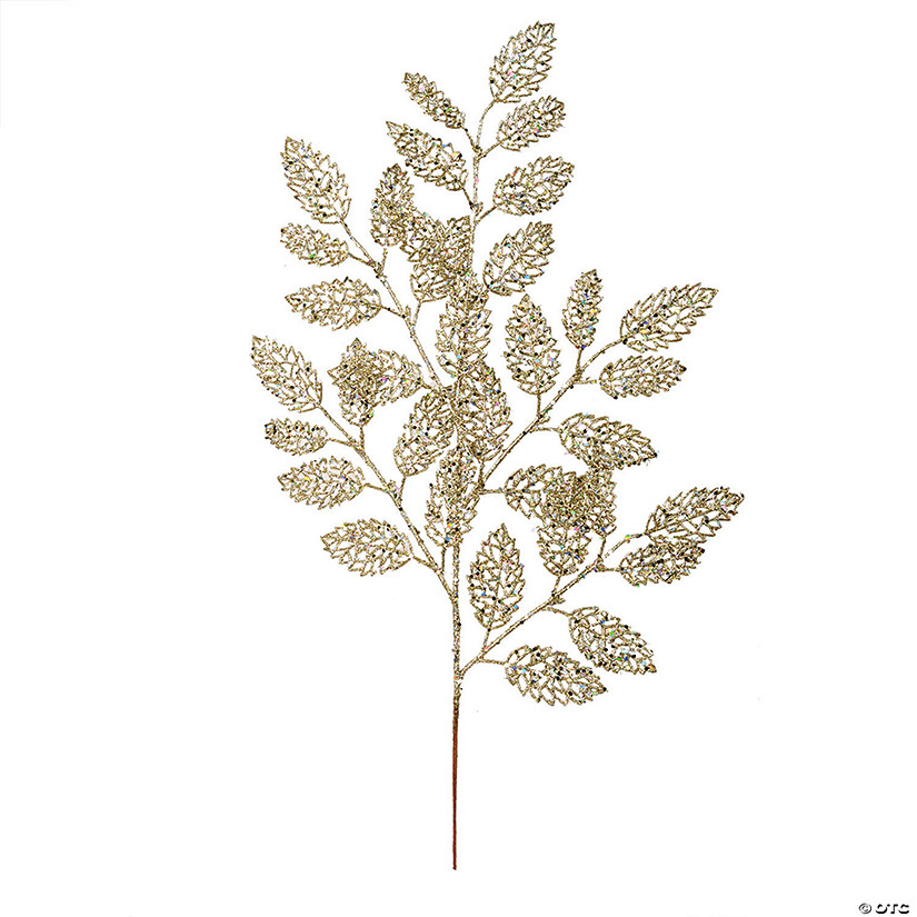 Vickerman 22" Champagne Glitter Loral Leaf Artificial Christmas Spray. Includes 12 sprays per pack. Image