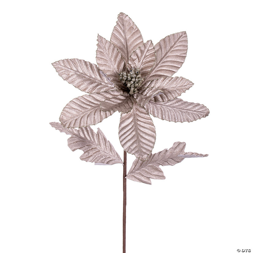 Vickerman 22" Pewter Velvet Glitter Trim Poinsettia, 6 per bag. Image