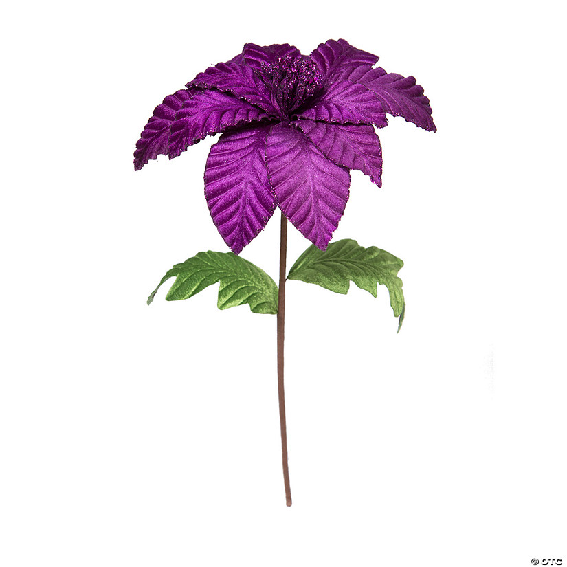 Vickerman 22" Purple Velvet Glitter Trim Poinsettia, 6 per bag. Image