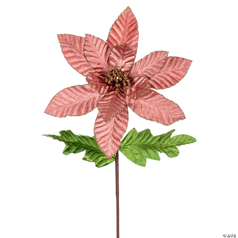 Vickerman 22" Rose Gold Velvet Glitter Trim Poinsettia, 6 per bag. Image