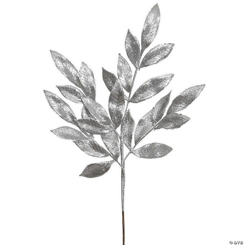 Vickerman 22" Silver Glitter Bay Leaf Artificial Christmas Spray. Includes 12 sprays per pack Image
