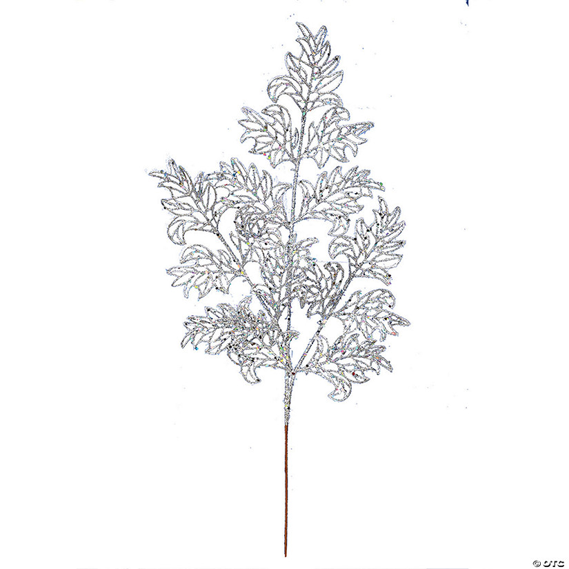 Vickerman 22" Silver Glitter Lace Holly Leaf Artificial Christmas Spray. Includes 12 sprays per pack. Image