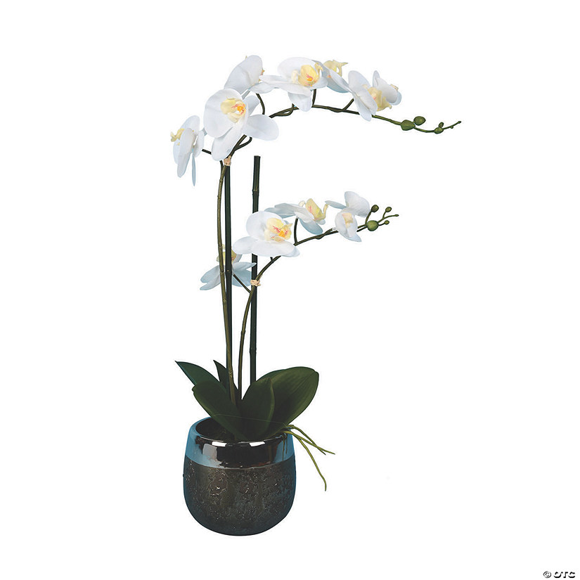 Vickerman 23" Artificial White Phalaenopsis In Metal Pot, Real Touch Petals Image