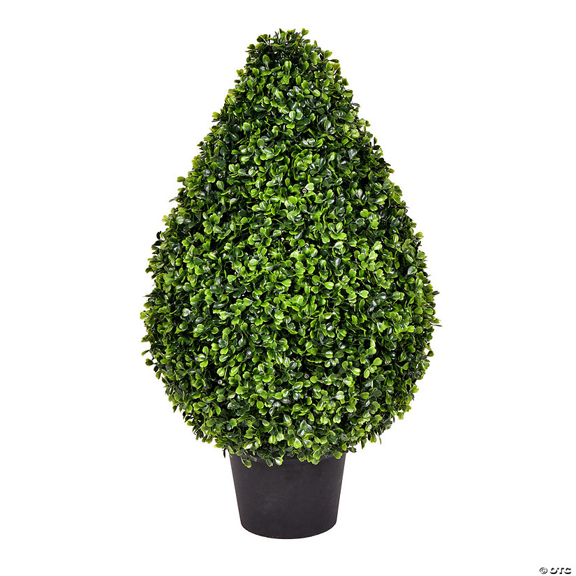 Vickerman 24" Artificial Boxwood Teardrop Shaped Bush, Black Plastic Pot Image