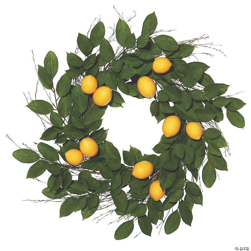 Vickerman 24" Artificial Green and Yellow Salal Leaf Lemon Wreath Image