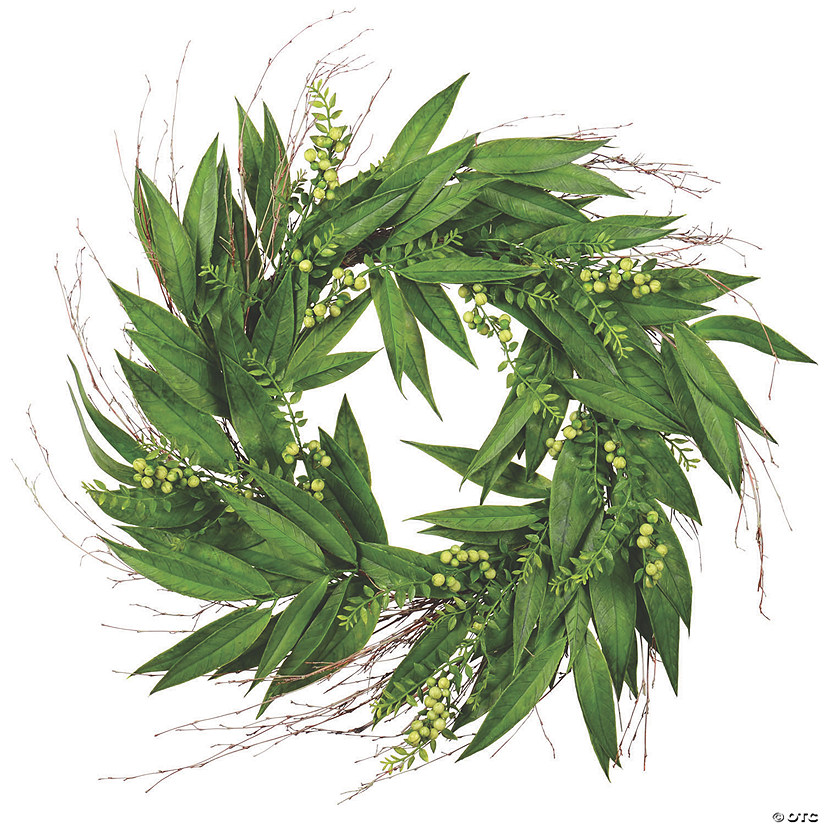 Vickerman 24" Artificial Green Willow Wreath With White Berries Image