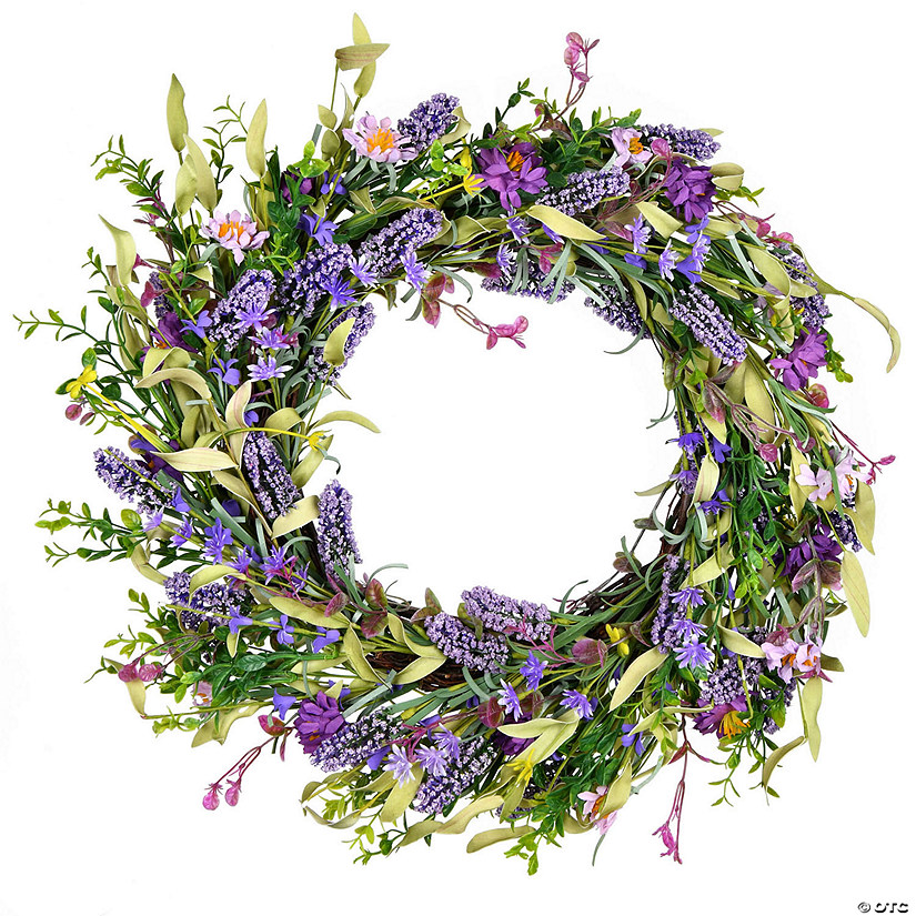 Vickerman 24" Artificial Purple Lilac Wild Flower Wreath Image