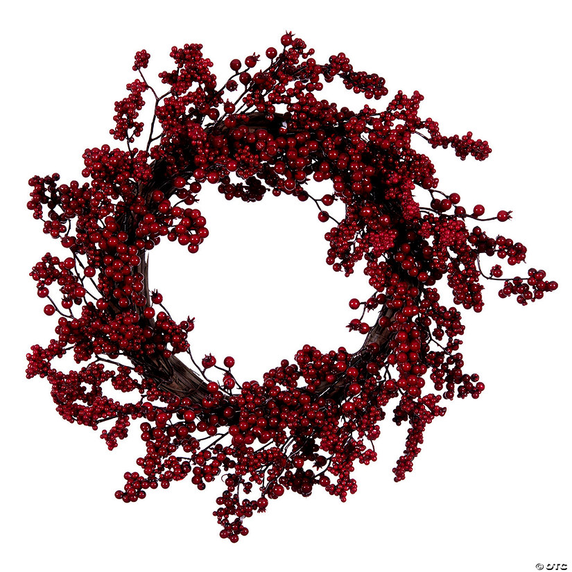 Vickerman 24" Artificial Red Outdoor Weather Resistant Berry Christmas Wreath, Unlit Image