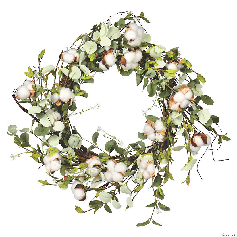Vickerman 24" Artificial White Cotton Mixed Greenery Wreath Image