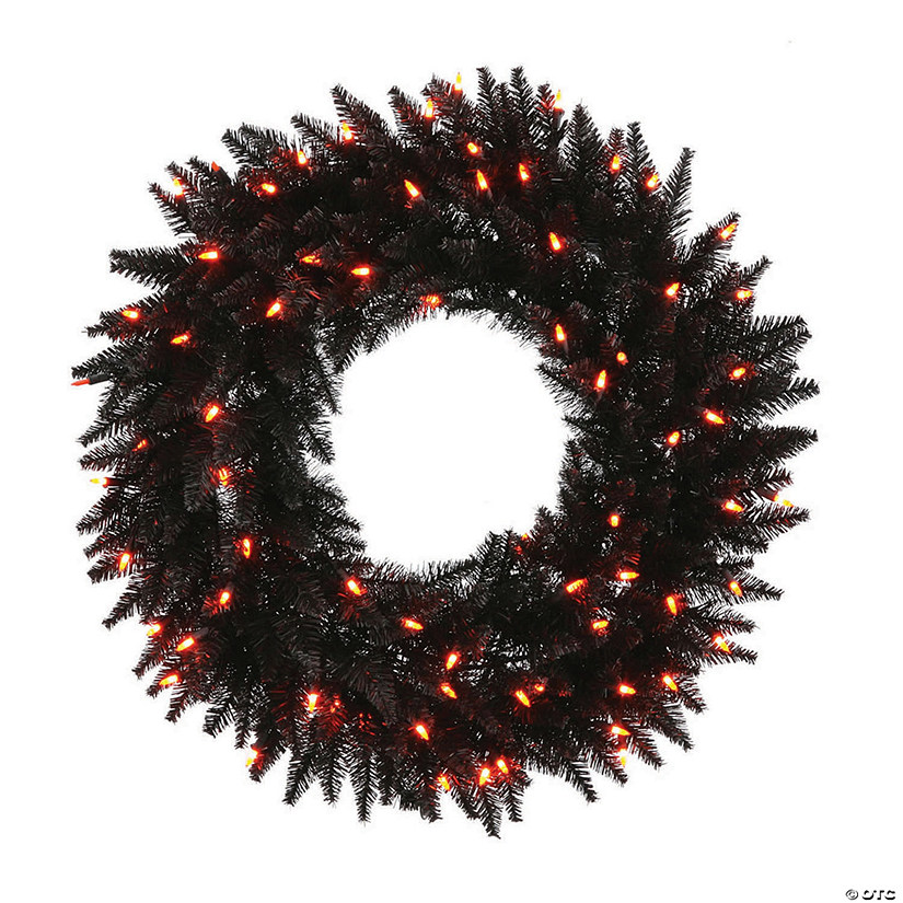 Vickerman 24" Black Fir Christmas Wreath with Orange LED Lights Image