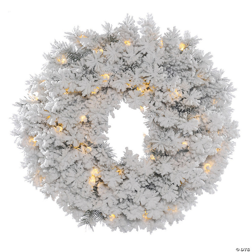 Vickerman 24" Flocked Alaskan Pine Christmas Wreath with Clear Lights Image