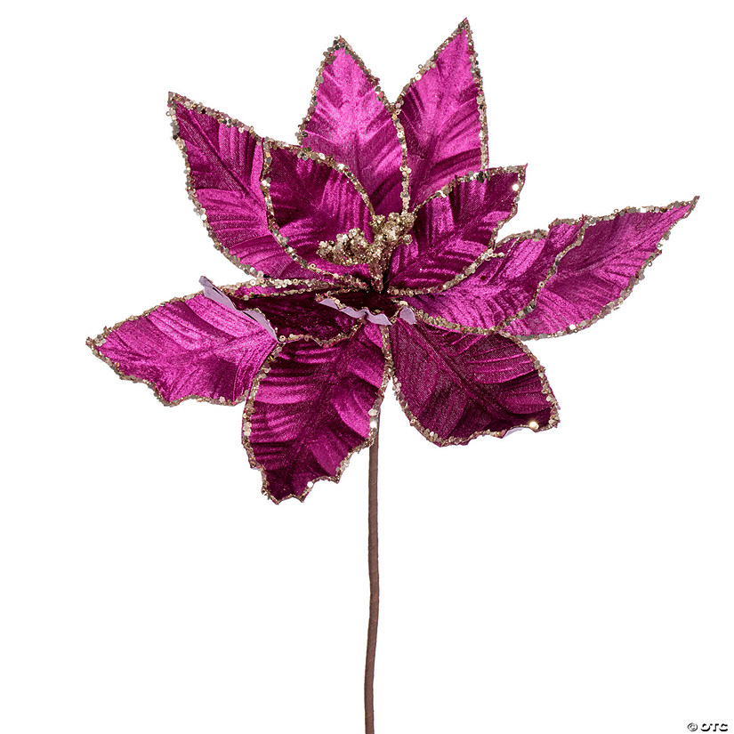 Vickerman 24" Purple Velvet Sequin Trim Poinsettia, 3 per bag. Image
