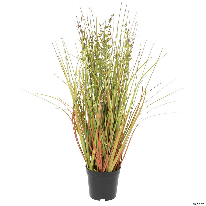 Vickerman 24" PVC Artificial Potted Green and Brown Grass and Plastic Grass Image