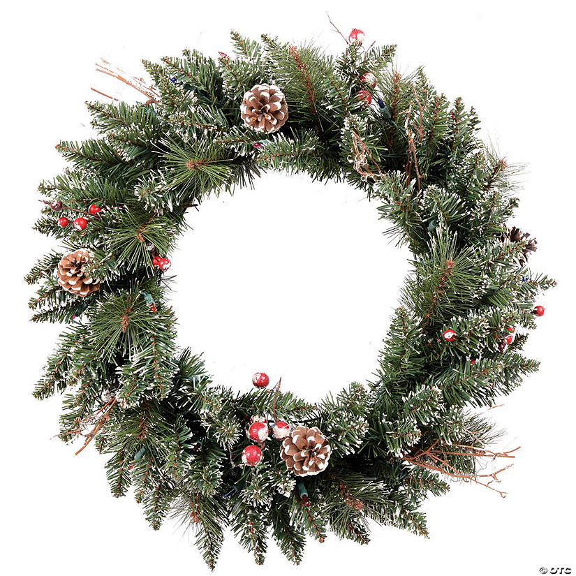 Vickerman 24" Snow Tipped Pine and Berry Christmas Wreath - Unlit Image