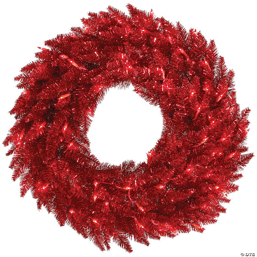 Vickerman 24" Tinsel Red Fir Christmas Wreath with Red LED Lights Image
