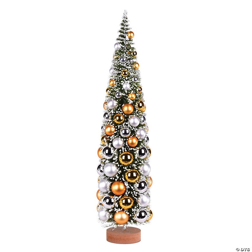 Vickerman 24" Vintage Tabletop Frosted Green Artificial Christmas Tree, Silver and Gold Ornament Image