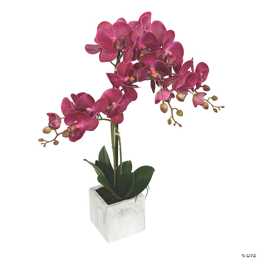 Vickerman 25" Artificial Plum Phalaenopsis In Metal Pot, Real Touch Petals Image