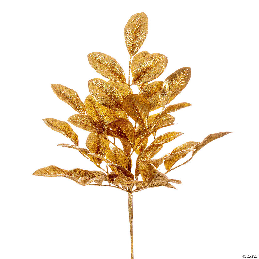 Vickerman 25" Gold Artificial Apple Leaf Glitter Bush, 2 per bag. Image