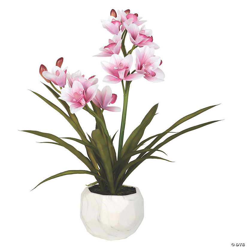 Vickerman 26" Artificial Pink Orchid Arranged In A White Ceramic Pot Image