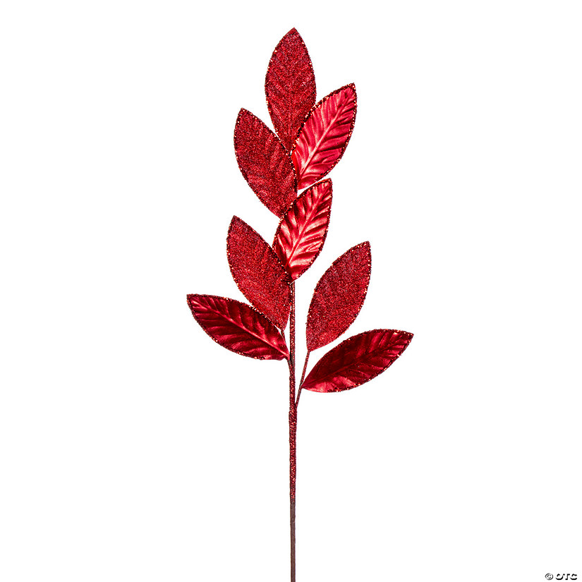 Vickerman 27.5" Red Metallic Leaf Glitter Spray, 3 per bag. Image