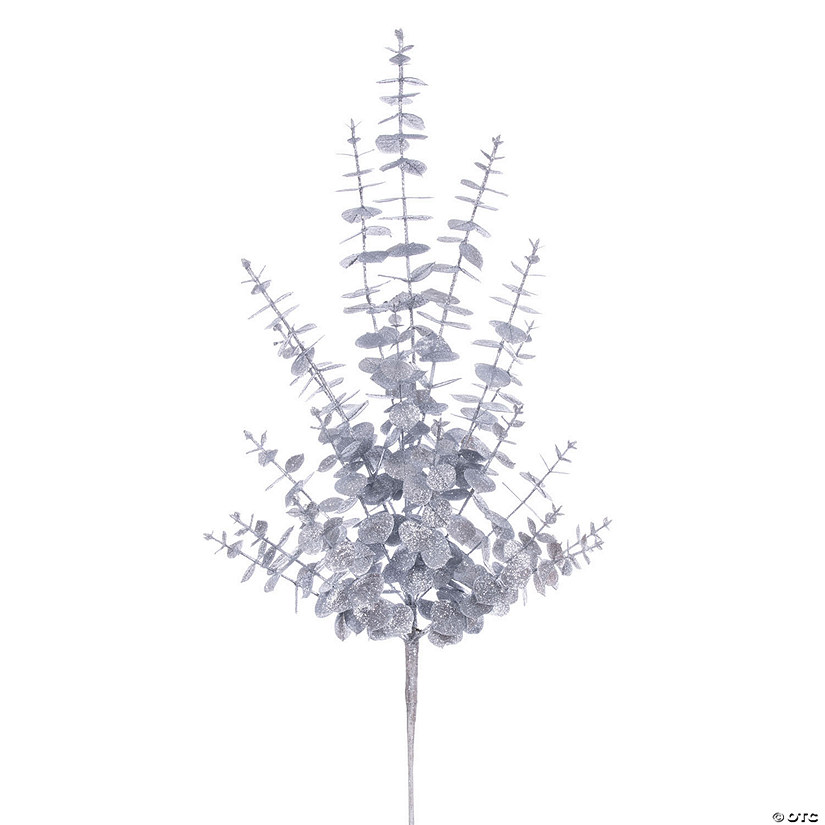 Vickerman 28" Silver Artificial Eucalyptus Glitter Spray, 2 per bag. Image