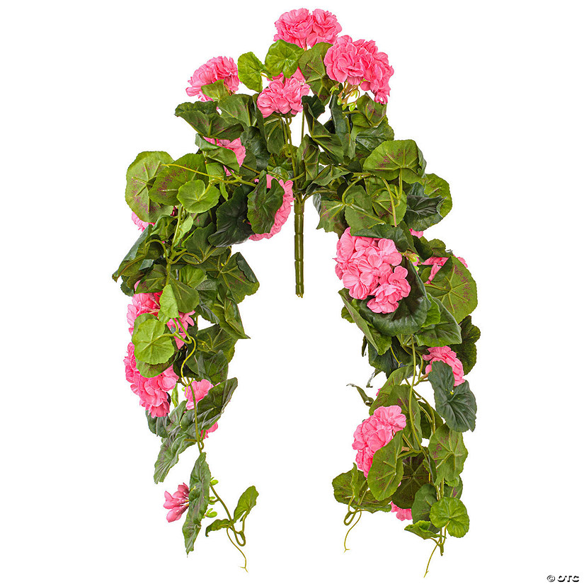 Vickerman 29" Pink Polyester Geranium Hanging Bush Image