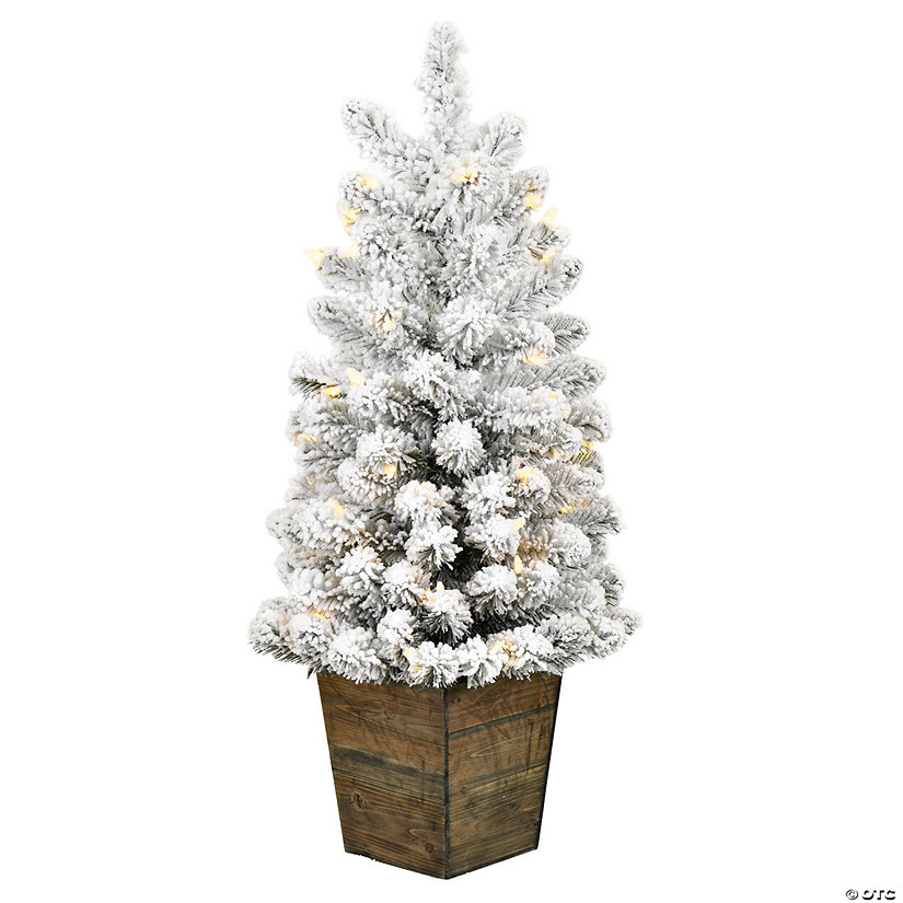 Vickerman 3' Flocked Gifford Slim Potted Pine Artificial Christmas Tree, Warm White Dura-lit LED Lights Image