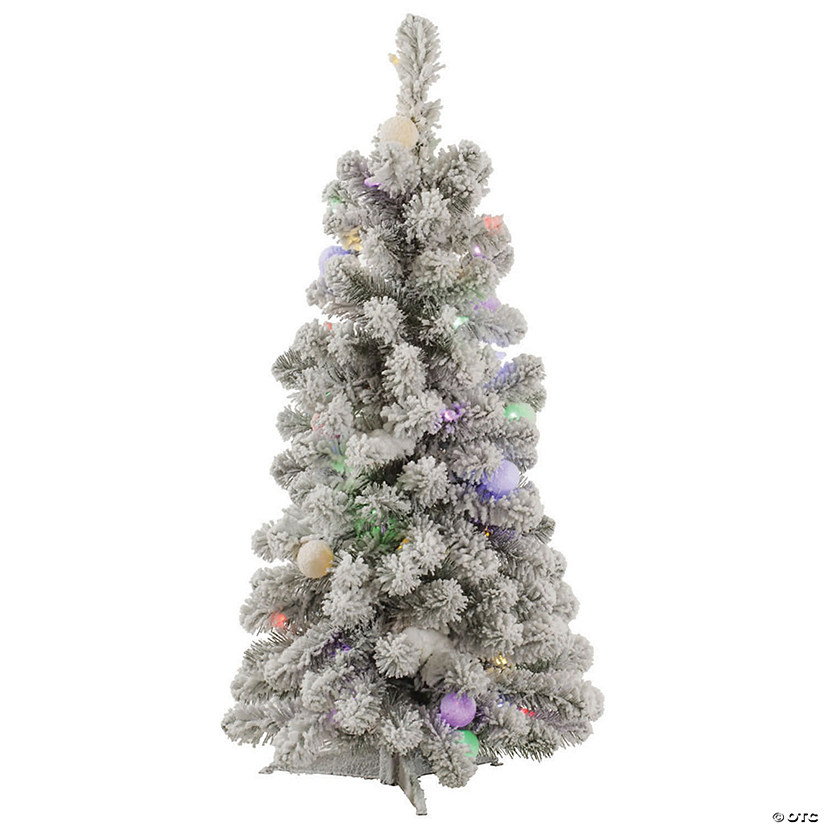 Vickerman 3' Flocked Kodiak Spruce Christmas Tree with Multi-Colored Lights Image