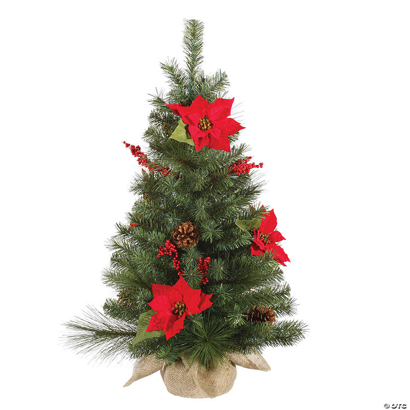 Vickerman 3' Poinsettia Berry Pine Artificial Christmas Tree with Burlap Base Image