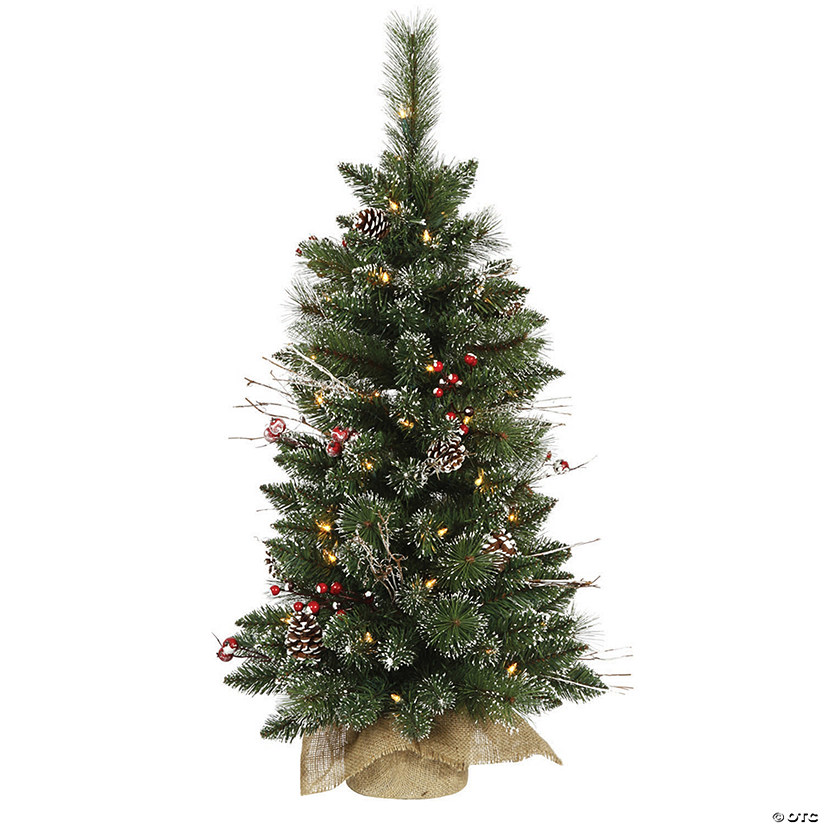 Vickerman 3' Snow Tipped Pine and Berry Christmas Tree with Clear Lights Image