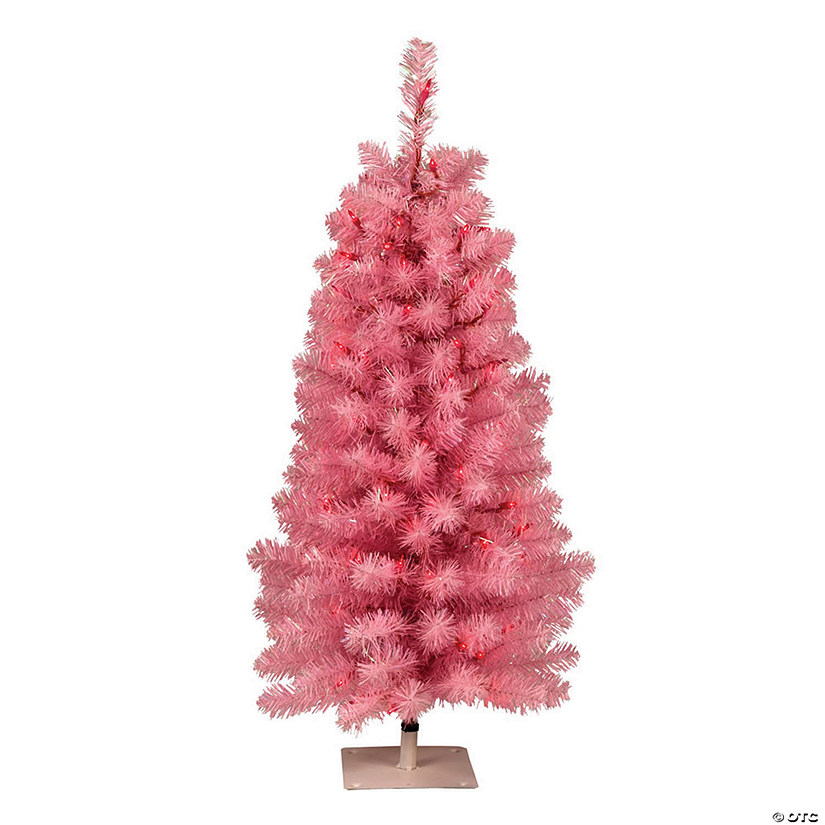 Vickerman 3' x 18" Pink Pine Tree with Pink Mini Lights Image