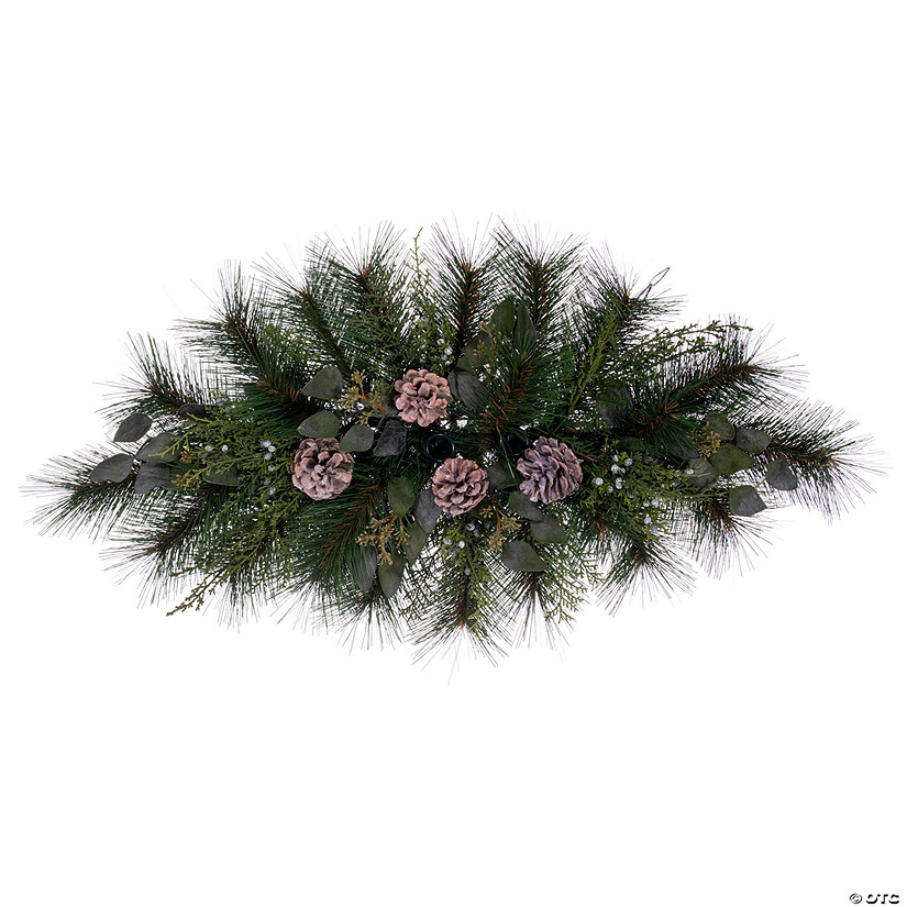 Vickerman 30" Artificial Long Leaf Pine with Seeded Cedar, Eucalyptus Foliage, and Pinecones 3 Candle Holder Image