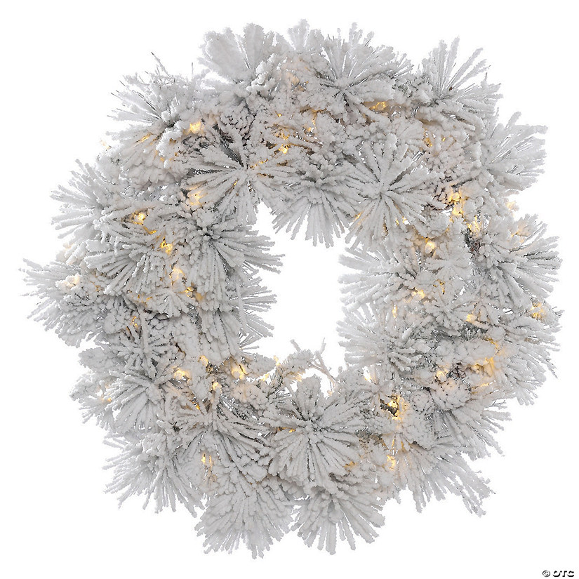 Vickerman 30" Flocked Alberta Christmas Wreath with Warm White LED Lights Image