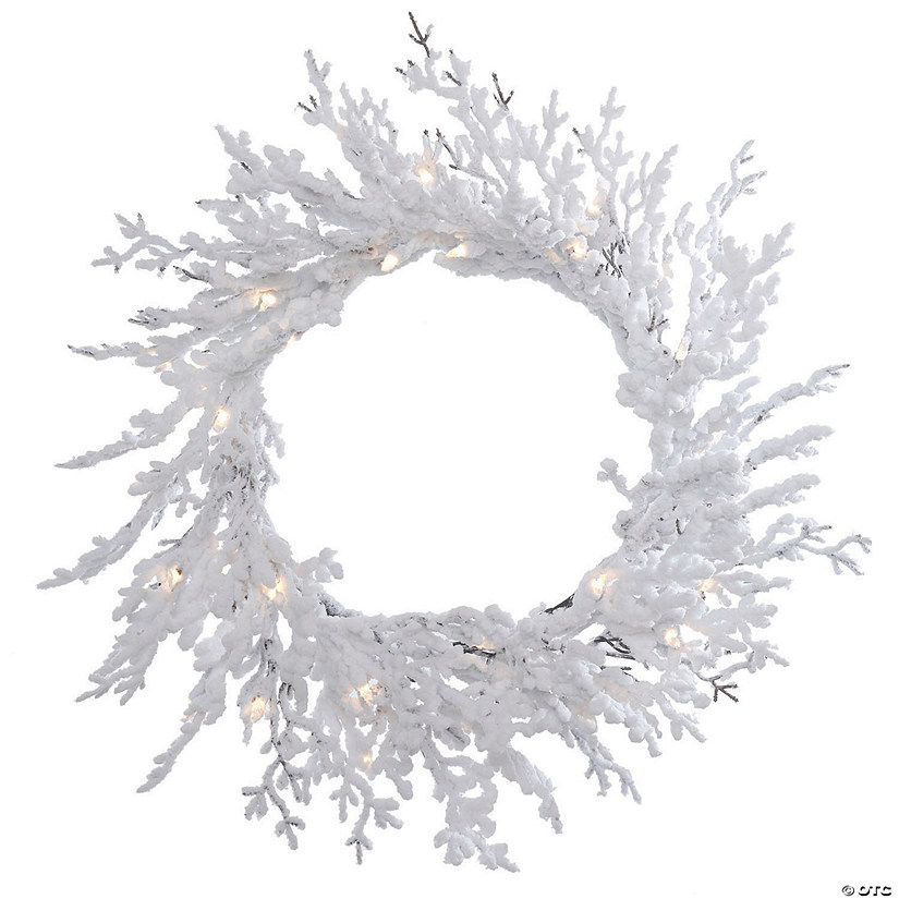 Vickerman 30" Flocked Winter Twig Christmas Wreath with Warm White LED Lights Image