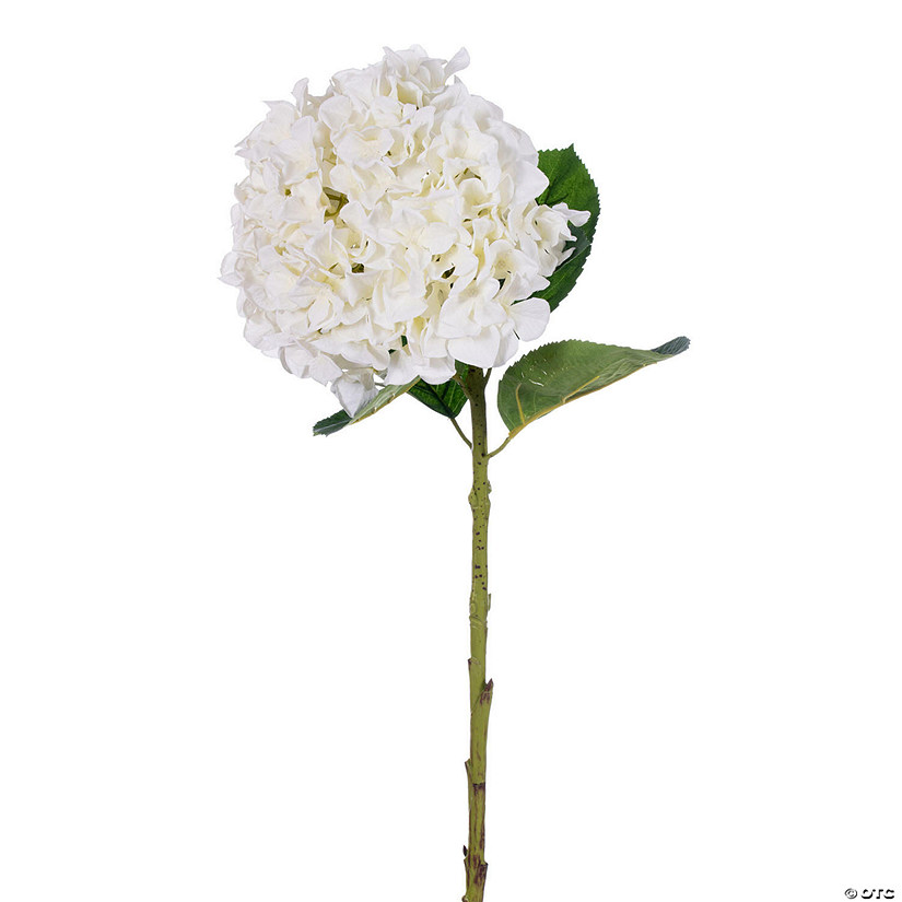 Vickerman 30" White Large Artificial Hydrangea with leaves on Stem. Image