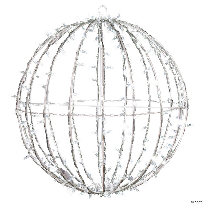 Vickerman 324Lt x 30" Fold Flat Cool White Led Jumbo Hanging Sphere with White Powder Coated Frame.  UL 24 Volt 3mm LED Lights with 10 Watt Waterproof Outdoor Transformer, AWG22 Transparent Cable and 6' Lead Wire Male Plug. Image