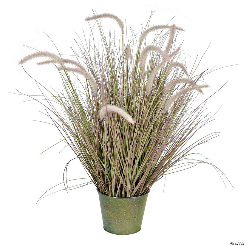 Vickerman 34" Artificial Potted Green Grass with Cattails Oriental