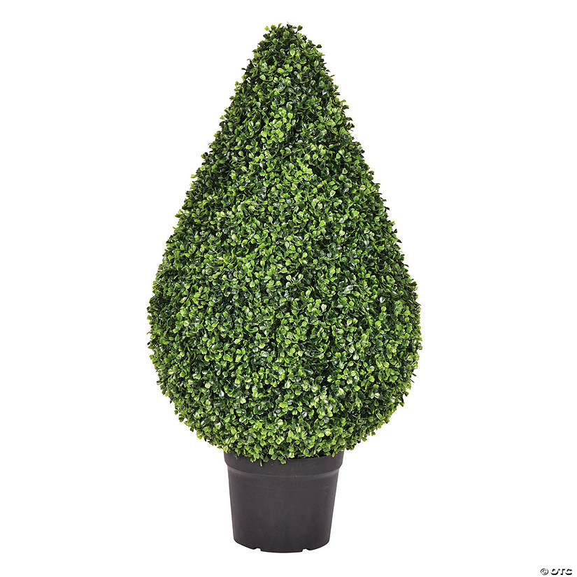 Vickerman 36" Artificial Boxwood Teardrop Shaped Bush, Black Plastic Pot Image